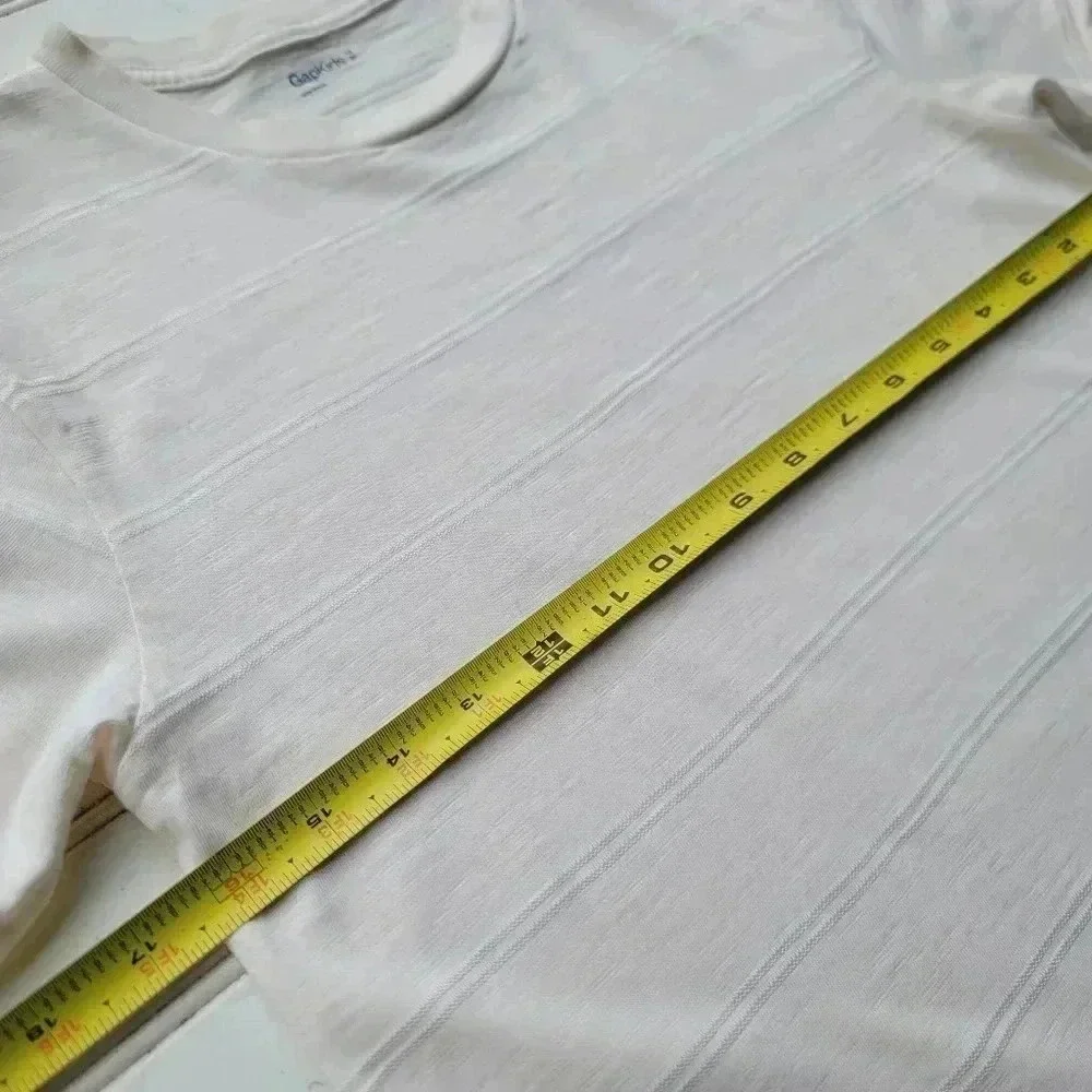 Gap Kids Cotton Poly Blend Pocket T-Shirt Off-White Ivory Striped Sz M 8
